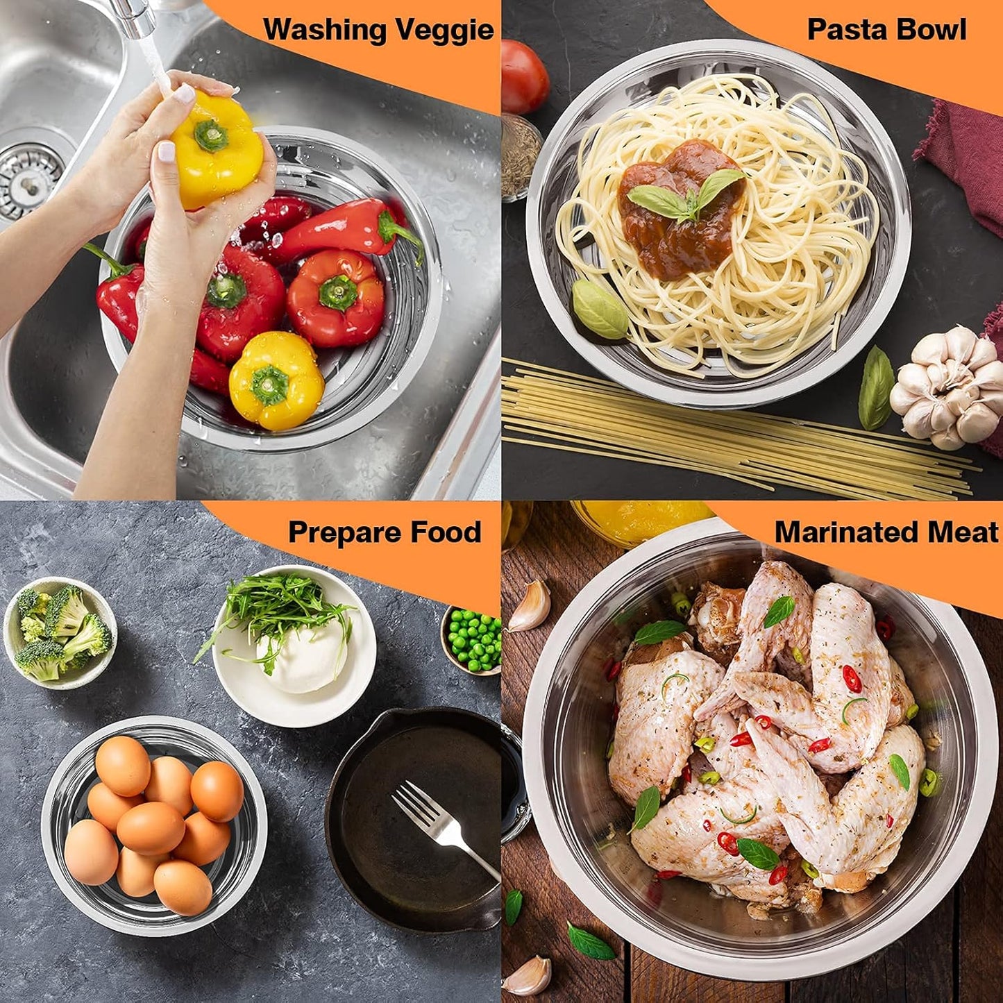 Stainless Steel Mixing Bowls with Lids (Set of 3), Non-Slip Silicone Bottom Size 5, 2.5, 2QT, Kitchen Nesting Bowl for Mixing, Baking, Serving, Stackable & Space Saving -Black
