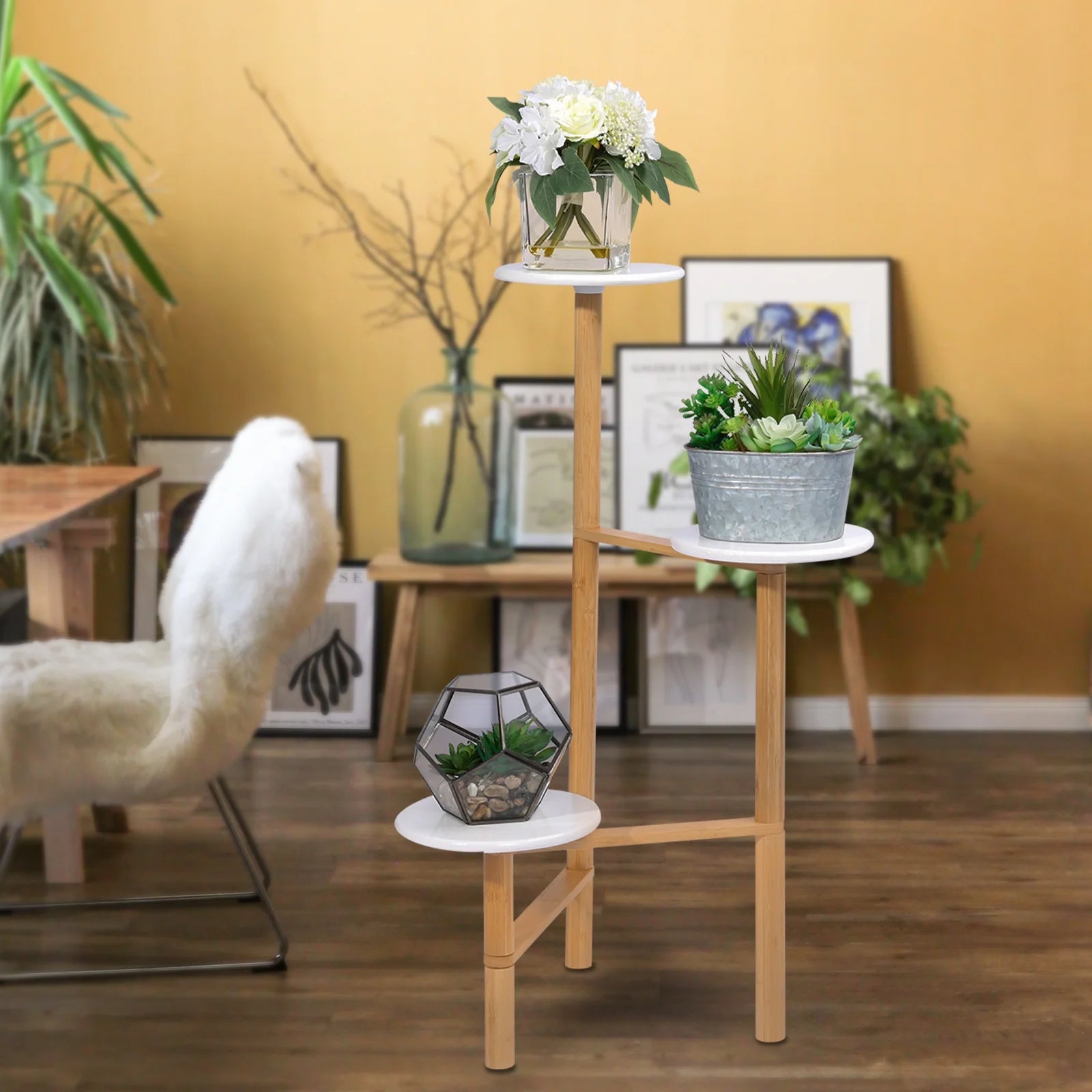 3 Tiers Bamboo Plant Stand Indoor Corner Garden Shelf Flower Stands for Living Room Balcony and Garden Decor