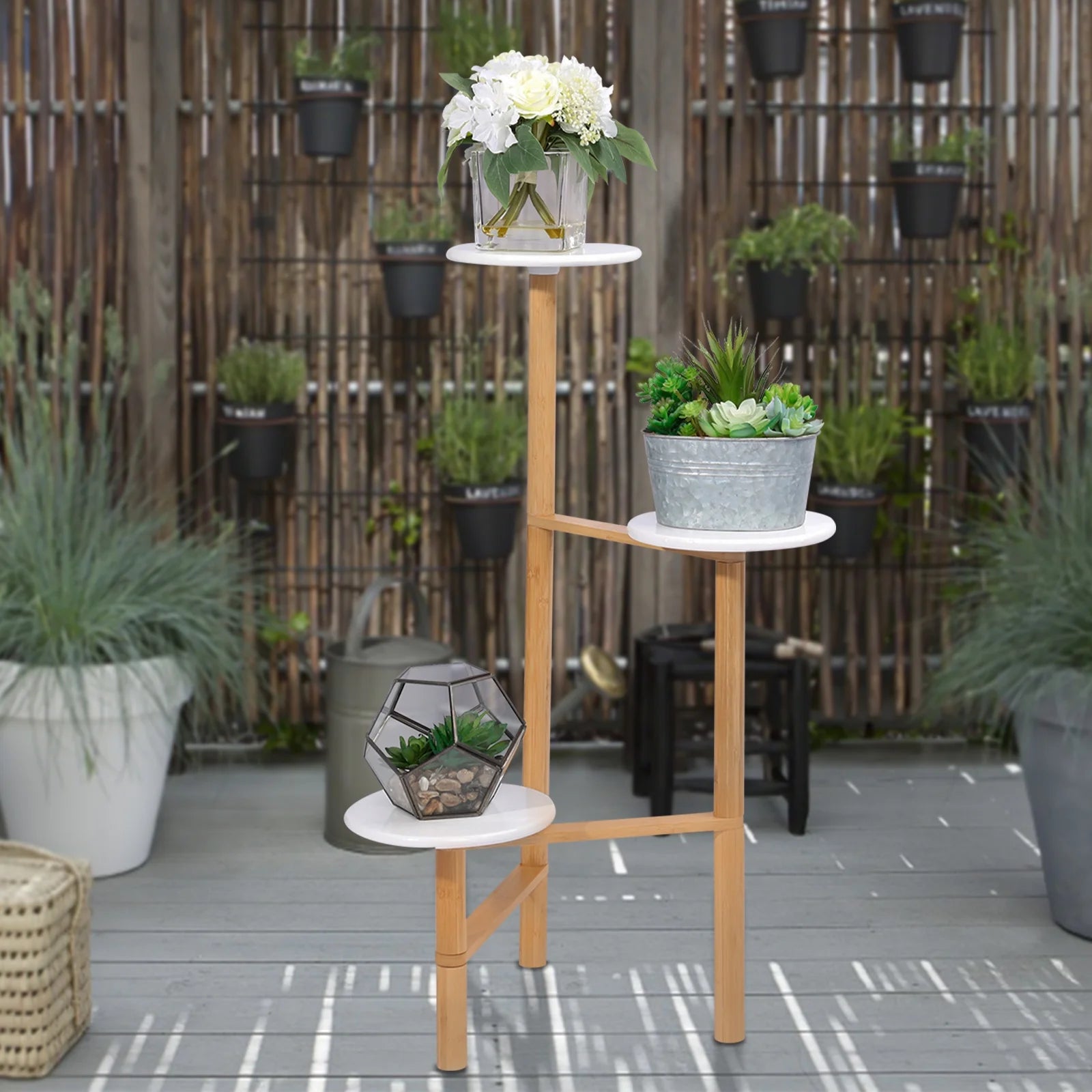 3 Tiers Bamboo Plant Stand Indoor Corner Garden Shelf Flower Stands for Living Room Balcony and Garden Decor