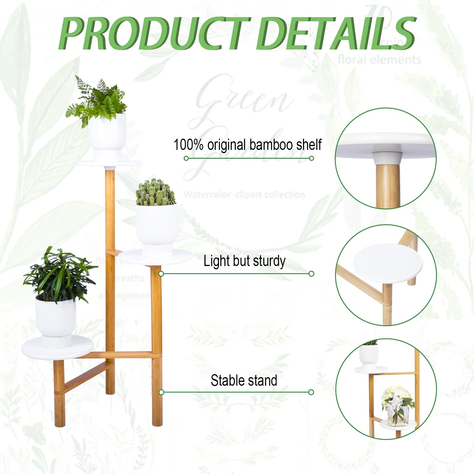 3 Tiers Bamboo Plant Stand Indoor Corner Garden Shelf Flower Stands for Living Room Balcony and Garden Decor