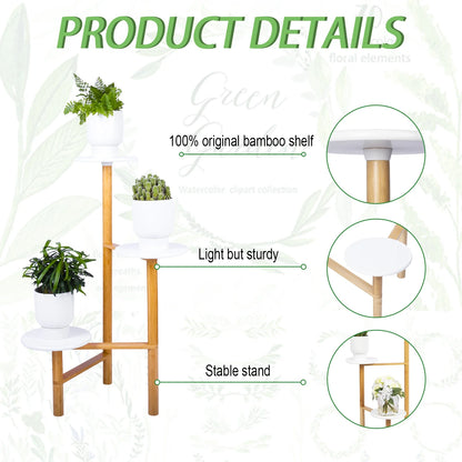 3 Tiers Bamboo Plant Stand Indoor Corner Garden Shelf Flower Stands for Living Room Balcony and Garden Decor
